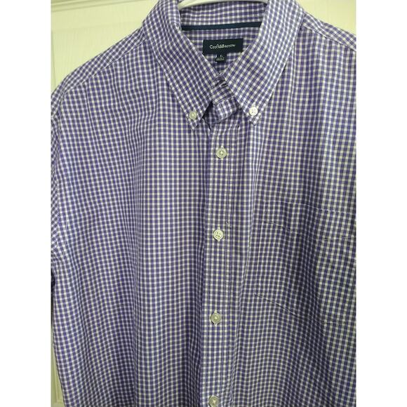 Croft&Barrow Men's L Shirt Purple White Checked Collared Button Shirt Sleeve - Picture 4 of 9